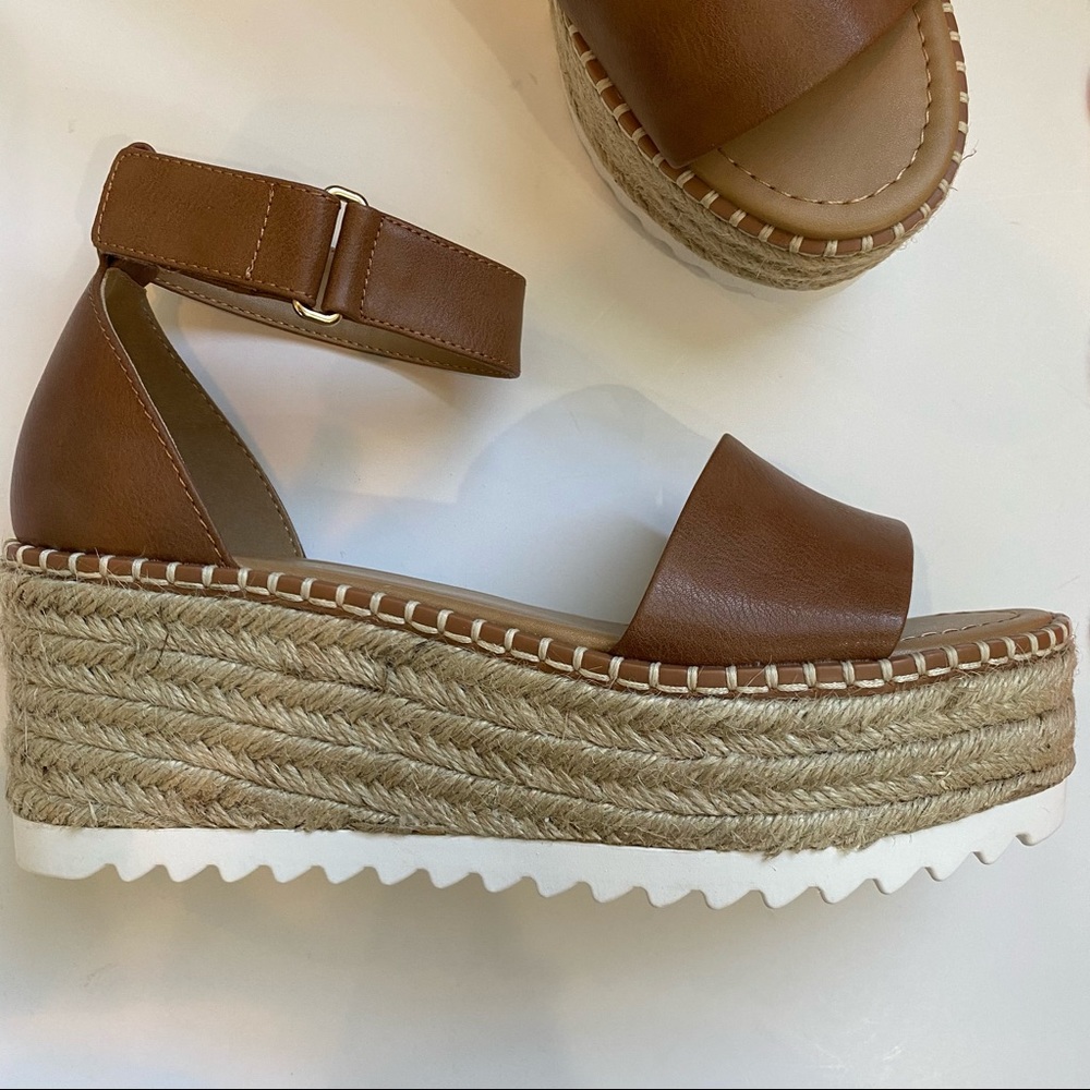 Tuckin soda tan wedge espadrilles platform sandals new in box faux leather shoes - Picture 5 of 6